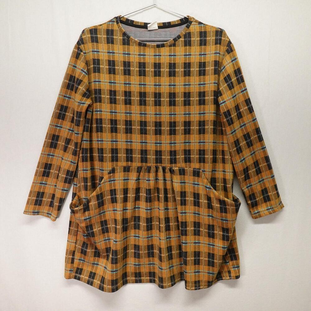 Zara Dress Girls 13-14 Yellow Plaid Knit Long Sleeve Pockets Fall Winter